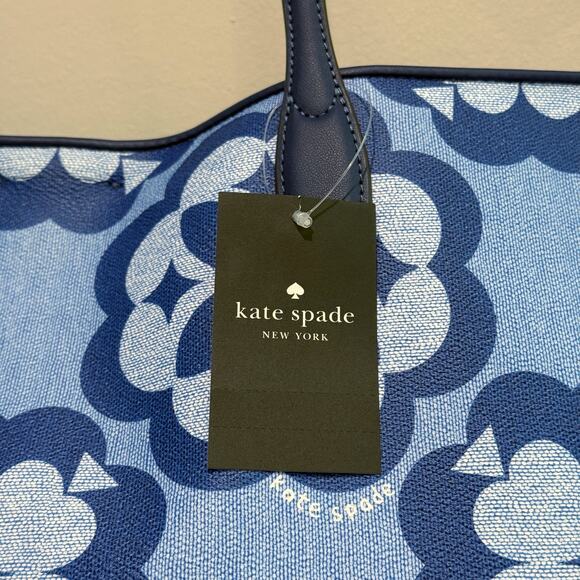 Kate Spade Tote Bag Womens Large Blue Spade Flower Monogram Outerspace KF650 NWT - Picture 4 of 14